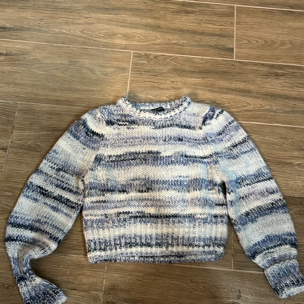 Sweater Cable Knit Blue Wild Fable Crop Winter Fuzzy Cozy Warm Vintage Chunky - Picture 3 of 11